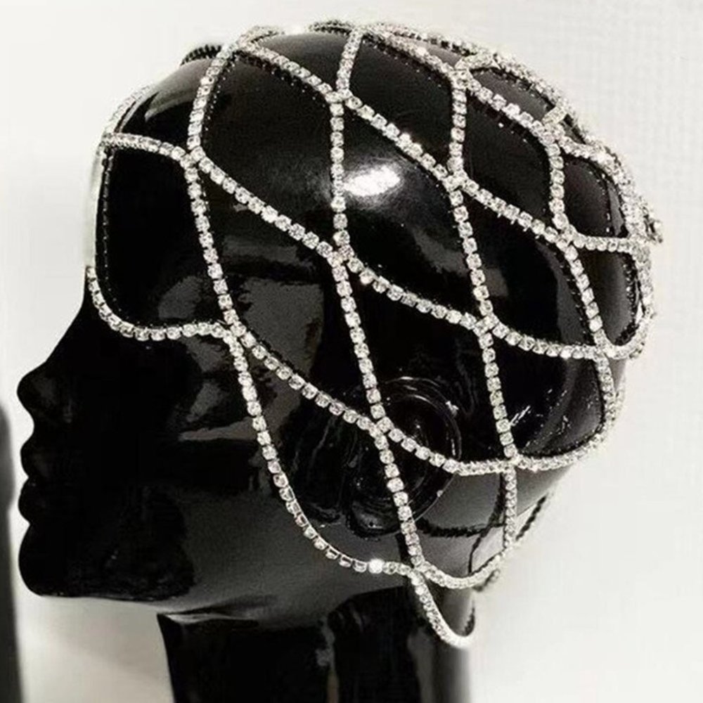 Multi-layer Mesh Bridal Headband Rhinestone Head Chain Hair Accessories - Picture 6 of 10